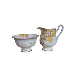 Royal Albert England Clematis Floral Open Sugar Bowl & Creamer Vintage